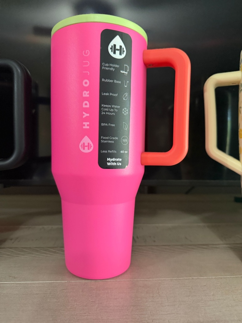 HydroJug Pink Travel Tumbler with Lime Rim and Coral Handle
